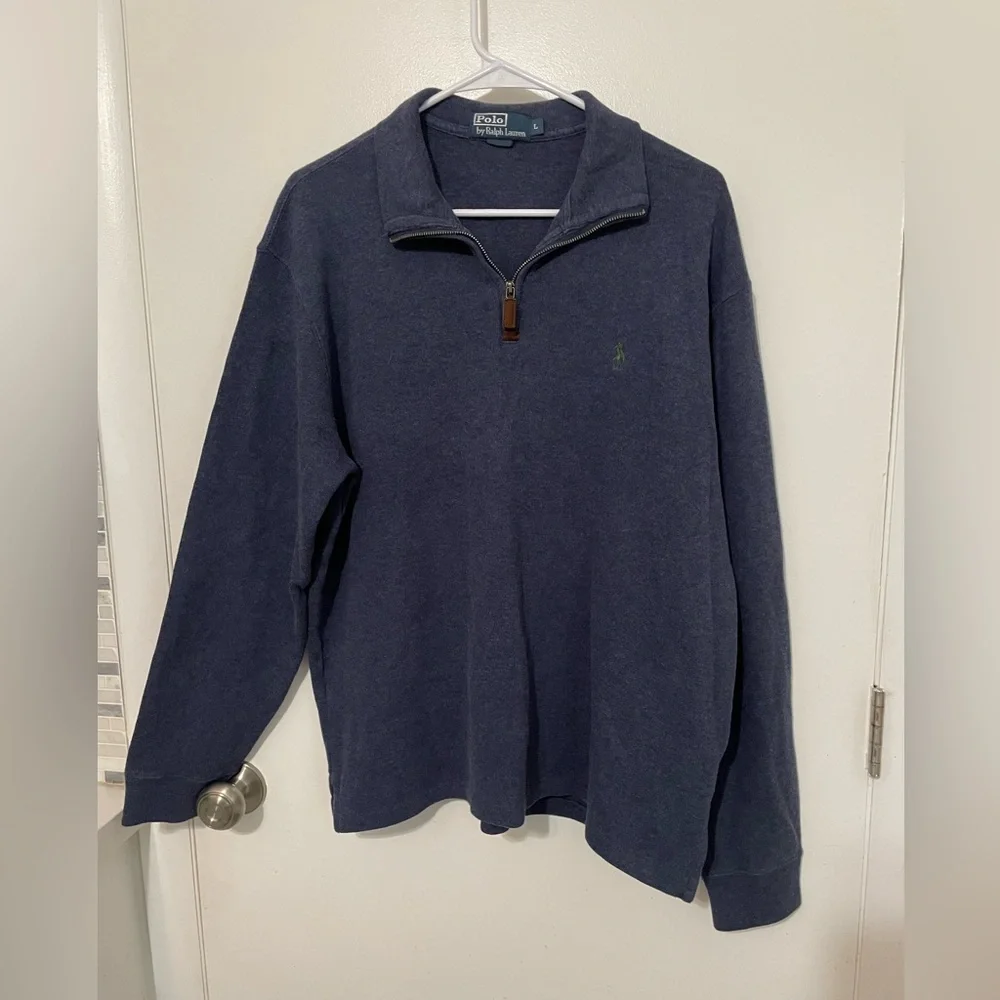 Polo Ralph Lauren Navy blue 1/4 zip long sleeve Knit pullover shirt Emb pony Lg